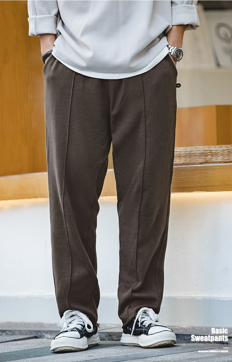 Unbranded 27 Men Cotton Straight Knitted Casual Pants Draping Cutting Mid Solid Elastic Waist Streetwear Sweatpants Wide Leg Trousers