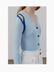 Circlofy women's hollow V-neck knitted sweater cardigan spring and autumn new tops strapless sweater bottoming shirt