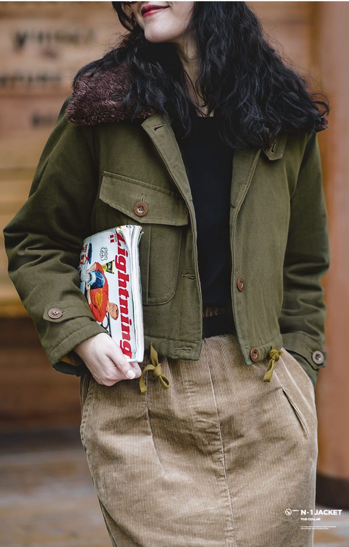 Unbranded 27 women's American retro faux lamb fur collar cotton jacket cotton jacket women jacket autumn and winter thick short casual jacket