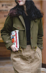 Unbranded 27 women's American retro faux lamb fur collar cotton jacket cotton jacket women jacket autumn and winter thick short casual jacket