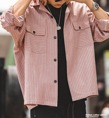 Unbranded 27 Striped Cuban Collar Men Shirt Jap Retro Patchwork Vintage Pocket Long-sleeved Polyester Cotton Spring Fall Shirt Trend