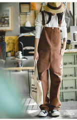 Unbranded 27 women's American retro cotton loose straight workwear strappy pants autumn and winter curry function wide leg jumpsuit