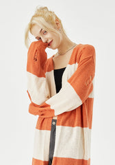 MessAgeLab-Women's retro lazy wind sweater jacket long knitted striped cardigan autumn and winter casual and versatile