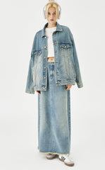 MessAgeLab-Women's retro street nostalgic design sense denim long jacket loose windbreaker jacket top