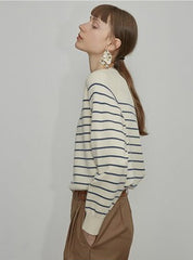 Circlofy women's cloud striped knit sweater tops autumn and winter new soft sweater inside take bottoming shirt