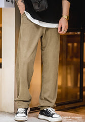 Unbranded 27 Men Sweatpants Japan Vintage Knit Elastic Waist Drawstring Trousers Velvet Straight Wide Leg Casual Solid Joggers Pants