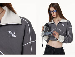 Vone sheeE-Women's waistless sports wind lapel short bodysuit spring and autumn