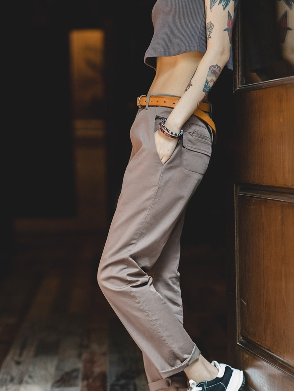 Unbranded 27 American Retro Skinny Straight Tube Women's Pants Summer Tide Slim Gray Hanging Casual Pants