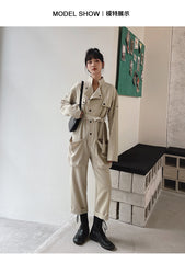 Xian Shu Fashion collar waist-skimming work jumpsuit female fall new temperament high waist straight nine-point jumpsuit tide