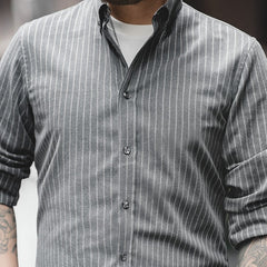 Unbranded 27 men's workwear American vintage brushed blue vertical striped shirt business casual long-sleeved non-iron shirt