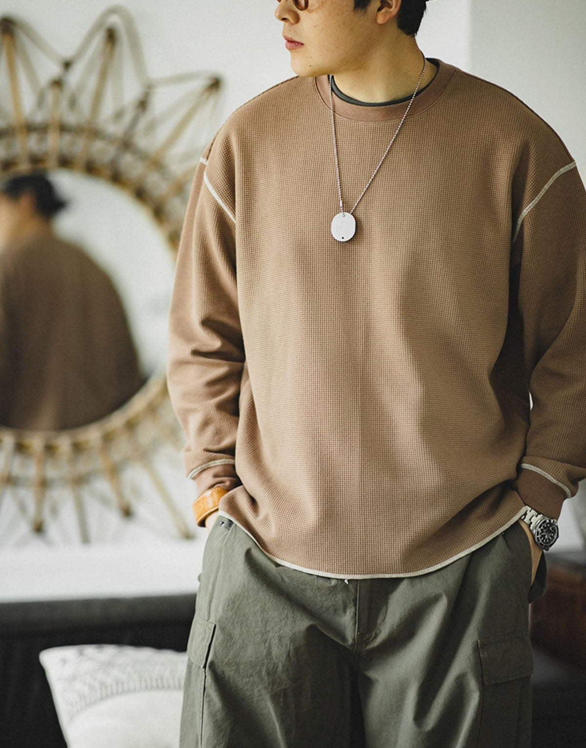 Unbranded 27 2022 Spring New Waffle Hoodies Men Casual Minimalist Sweatshirts O-Neck Pullover Men's Clothing Round Neck Sweatshirt