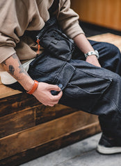 Unbranded 27 Retro Baggy Jeans Big Pocket Twill Denim Washed Jeans Straight Loose Cargo Pants Hip Hop Streetwear Men Casual Trousers