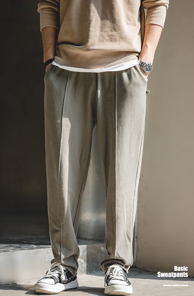 Unbranded 27 Men Cotton Straight Knitted Casual Pants Draping Cutting Mid Solid Elastic Waist Streetwear Sweatpants Wide Leg Trousers