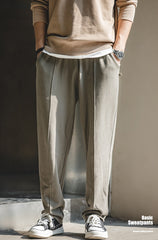 Unbranded 27 Men Cotton Straight Knitted Casual Pants Draping Cutting Mid Solid Elastic Waist Streetwear Sweatpants Wide Leg Trousers