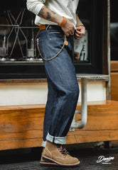 Unbranded 27 Indigo Vintage Hemming Jeans Men?¡¥s Cargo Selvedge Denim Jeans Slim fit Straight trousers 13.5 oz Raw Denim Mid Waist