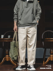 Unbranded 27 Japanese Retro Cotton Seed Shell Rice White Casual jeans Loose Straight Long Pants Cargo Pants Sweatpants Men Trousers