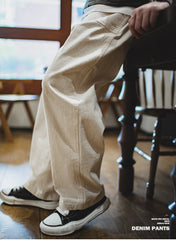 Unbranded 27 Japanese Retro Cotton Seed Shell Rice White Casual jeans Loose Straight Long Pants Cargo Pants Sweatpants Men Trousers