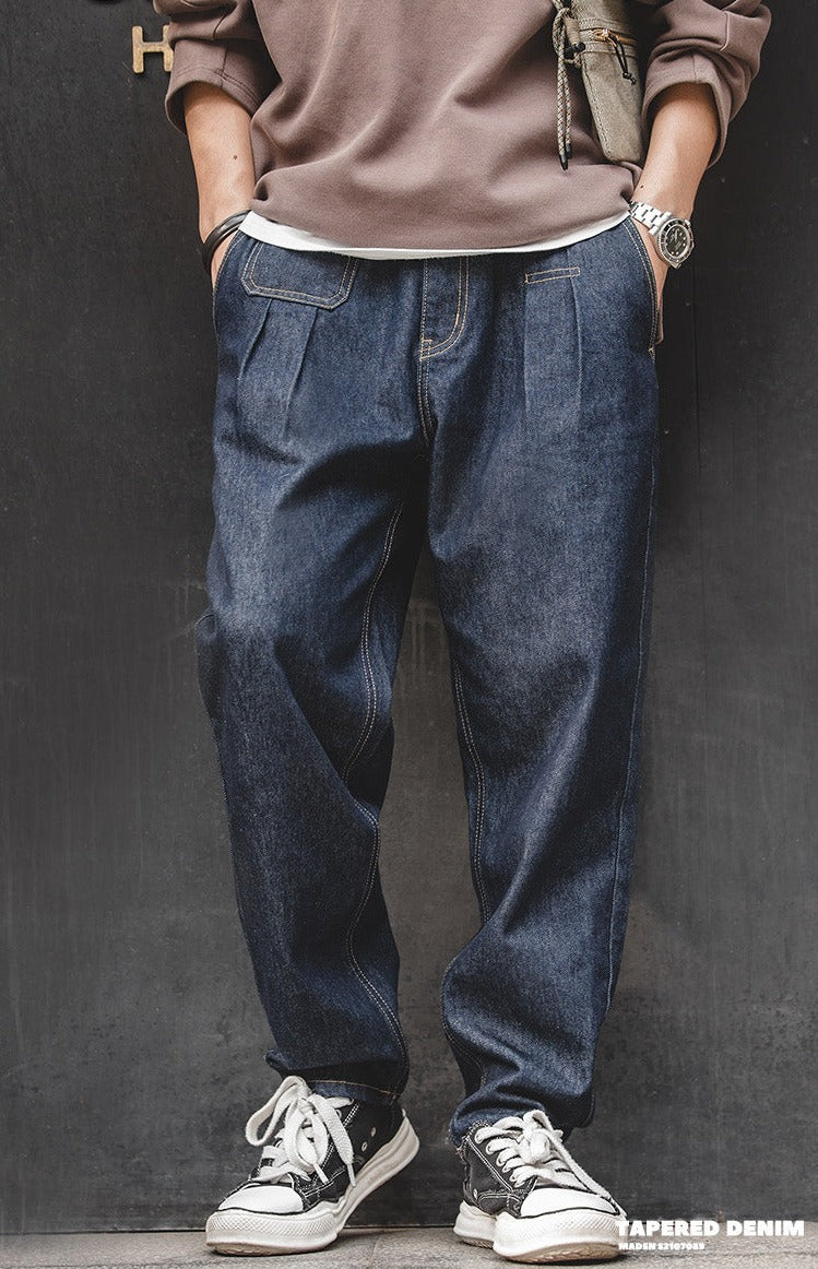 Unbranded 27 Retro Denim Wash Baggy Men's Jeans Wide Leg Tapered Pants Fashion Casual Streetwear Jean Straight Elastic Men Trousers