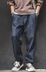 Unbranded 27 Retro Denim Wash Baggy Men's Jeans Wide Leg Tapered Pants Fashion Casual Streetwear Jean Straight Elastic Men Trousers