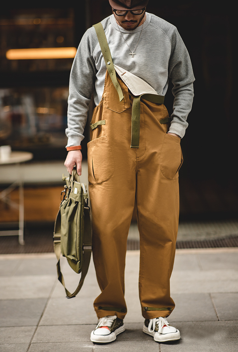Unbranded 27 2022 New Men's Bib Pants American Vintage Loose Solid Jumpsuits Streetwear Multi Pockets Casual Suspenders Cargo Overalls