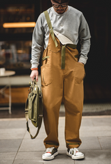 Unbranded 27 2022 New Men's Bib Pants American Vintage Loose Solid Jumpsuits Streetwear Multi Pockets Casual Suspenders Cargo Overalls