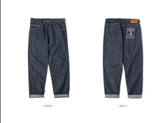Unbranded 27 Indigo Vintage Hemming Jeans Men?¡¥s Cargo Selvedge Denim Jeans Slim fit Straight trousers 13.5 oz Raw Denim Mid Waist