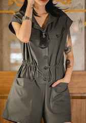 Unbranded 27 women's retro salt sense work jumpsuit stand-up collar sleeveless loose drawstring waist wide leg shorts summer