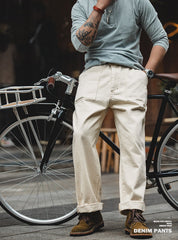Unbranded 27 Japanese Retro Cotton Seed Shell Rice White Casual jeans Loose Straight Long Pants Cargo Pants Sweatpants Men Trousers
