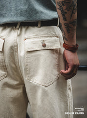 Unbranded 27 Japanese Retro Cotton Seed Shell Rice White Casual jeans Loose Straight Long Pants Cargo Pants Sweatpants Men Trousers