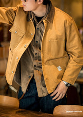 Unbranded 27 American Retro Heavy Michigan Canvas Jackets Multi-pocket Khaki Lapel Thin Coats Men's Autumn Jacket Fashion Trench Coat