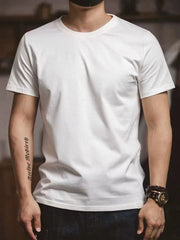 Unbranded 27 workwear men's American vintage heavyweight cotton beige t-shirt positive shoulder half-sleeve summer short-sleeved bottoming shirt